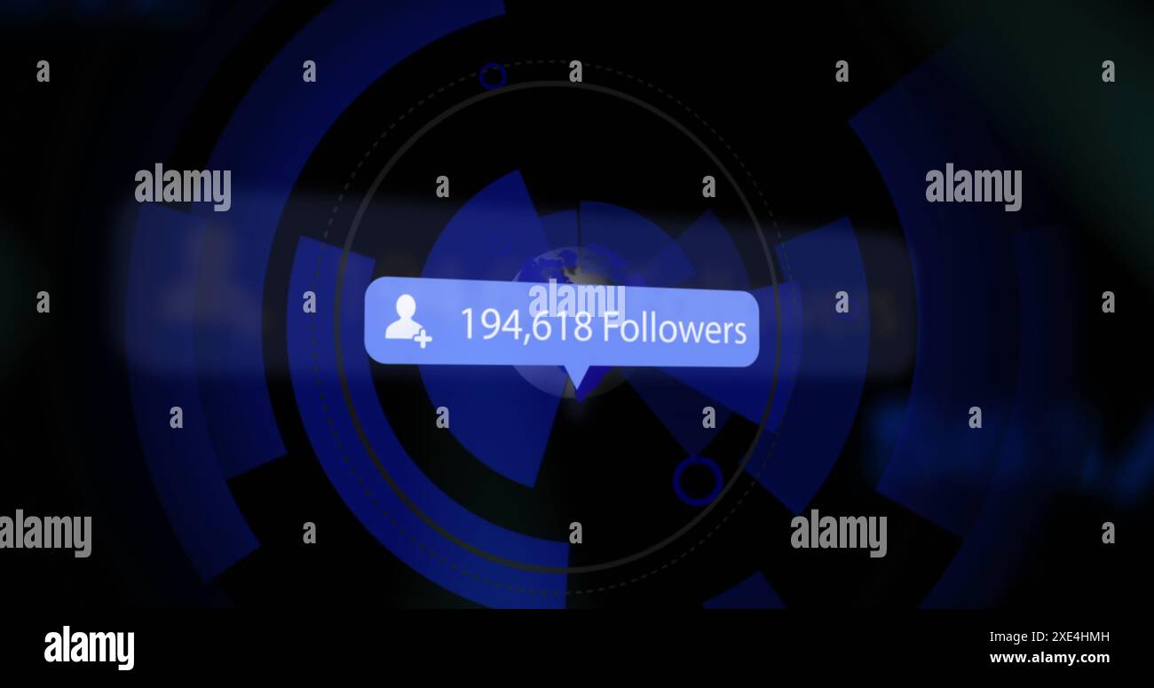 Immagine dell'icona del follower e della persona con un numero crescente di cerchi e codici Foto Stock