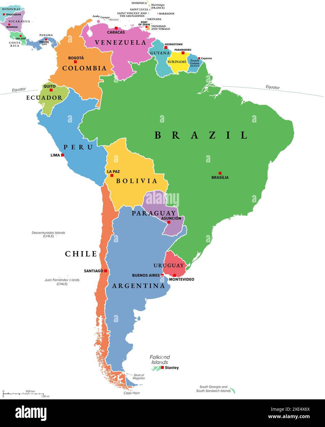 Sud America Mappa Politica Multicolore Con Confini Internazionali E 