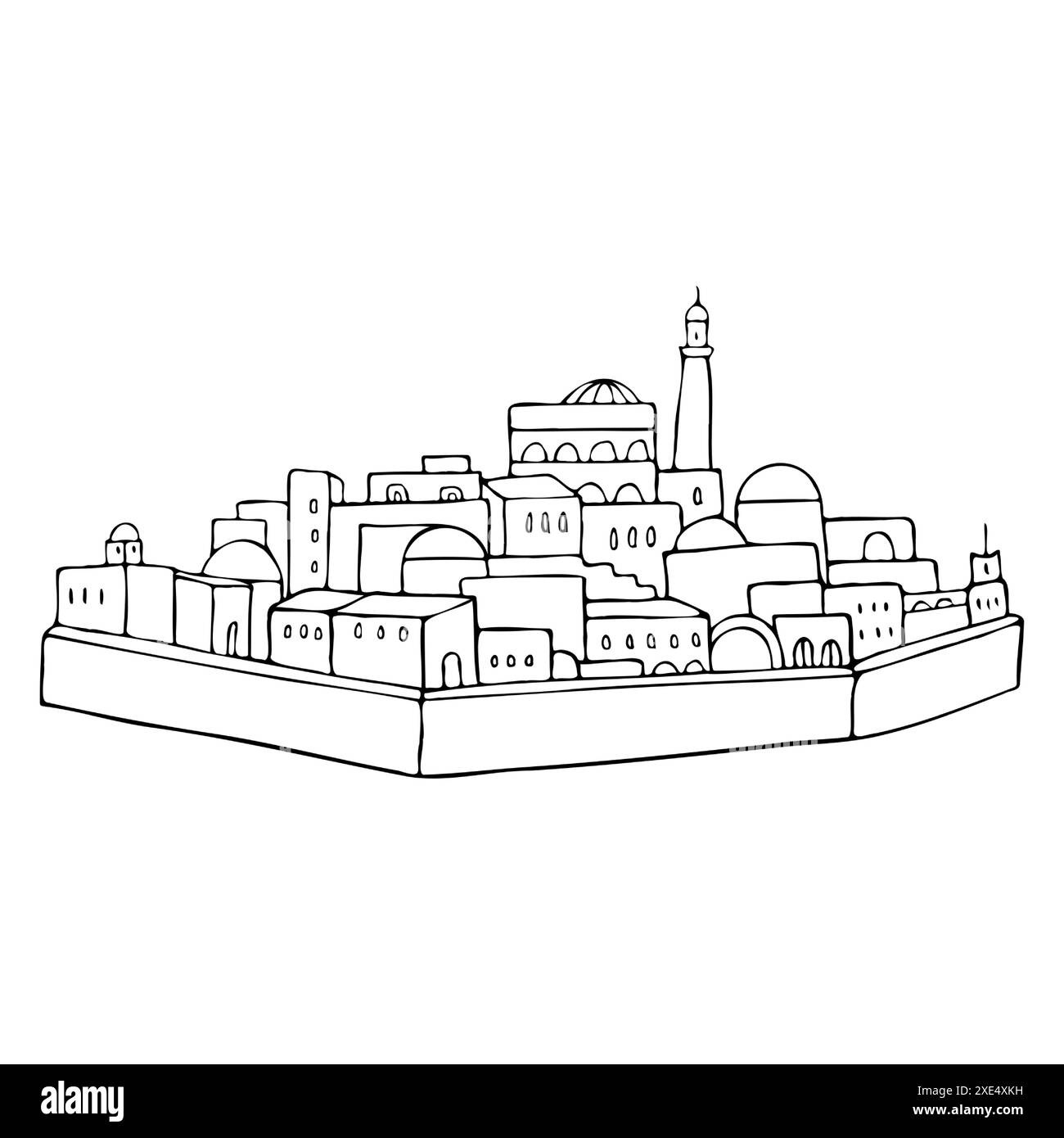 Il paesaggio arabo della città vecchia dell'Arabia Saudita in Egitto Illustrazione Vettoriale