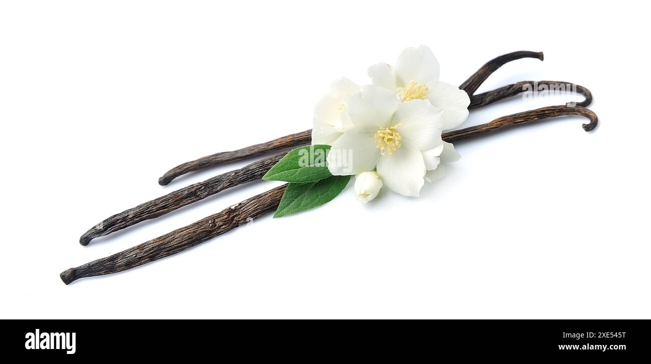 Bastoncini di vaniglia con fiori Foto Stock