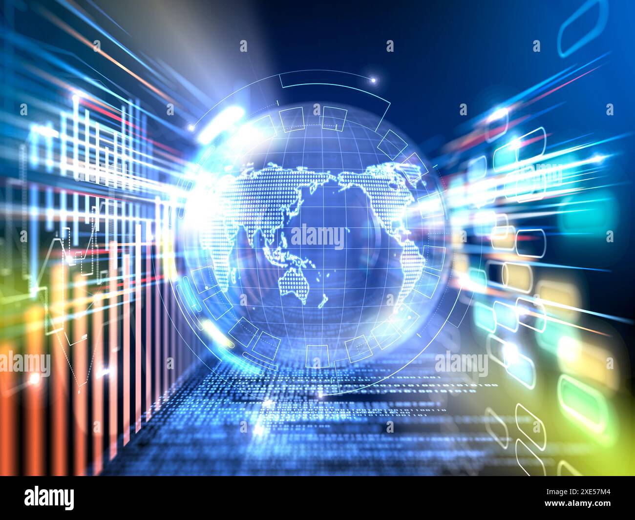 Globo luminoso e dati di analisi Foto Stock