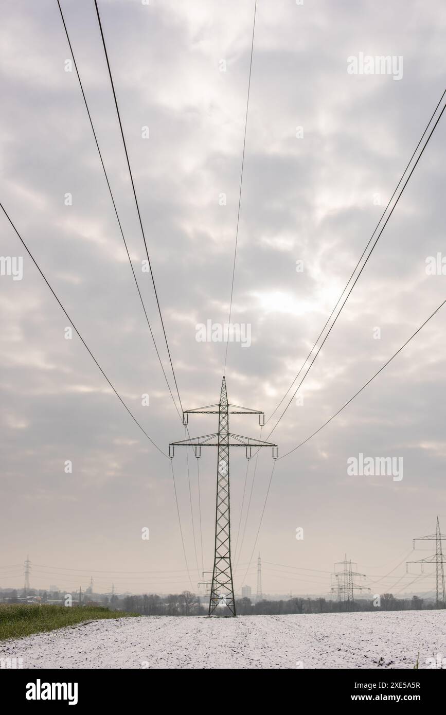 Armonia degli elementi invernali: Campi innevati, strade rurali panoramiche e lo spirito festivo del Natale. Sinfonia invernale: Snow-CoV Foto Stock