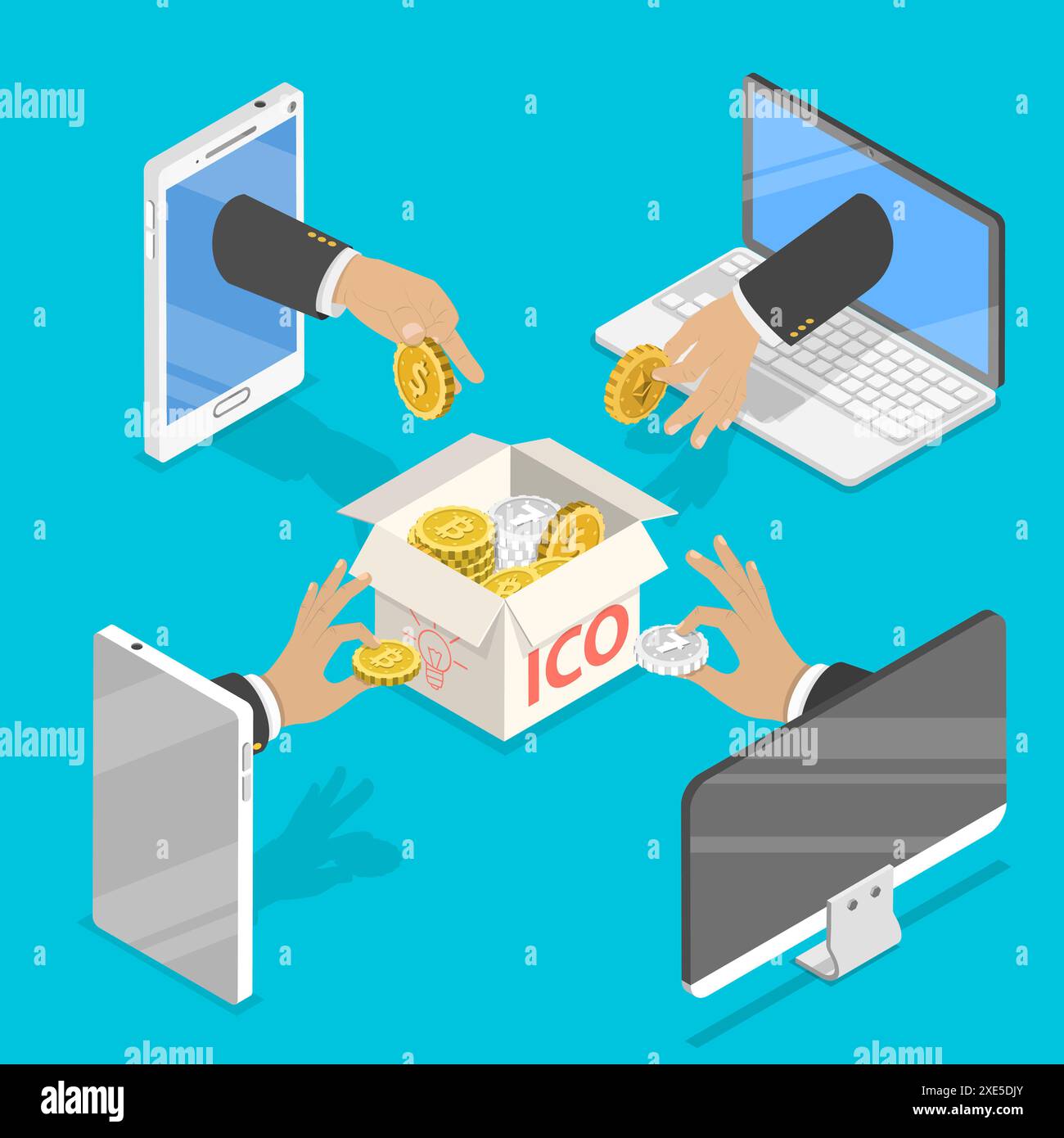 Concetto di vettore isometrico piatto ICO. Foto Stock