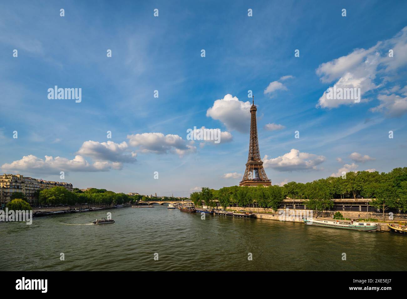 Parigi Francia, skyline della città presso la Torre Eiffel e la Senna Foto Stock