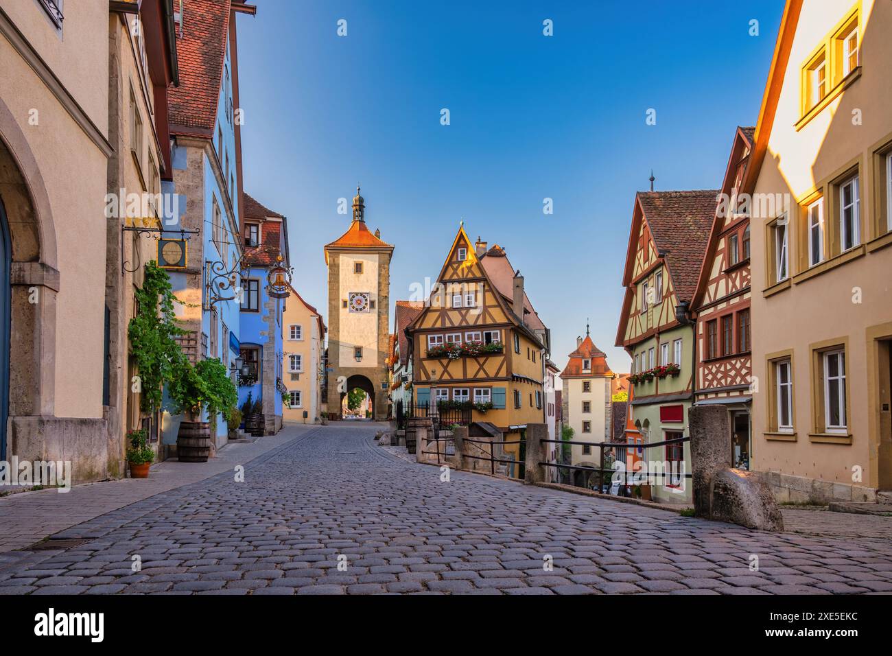 Rothenburg ob der Tauber Germania, skyline della città di Plonlein, sulla strada romantica della Germania Foto Stock