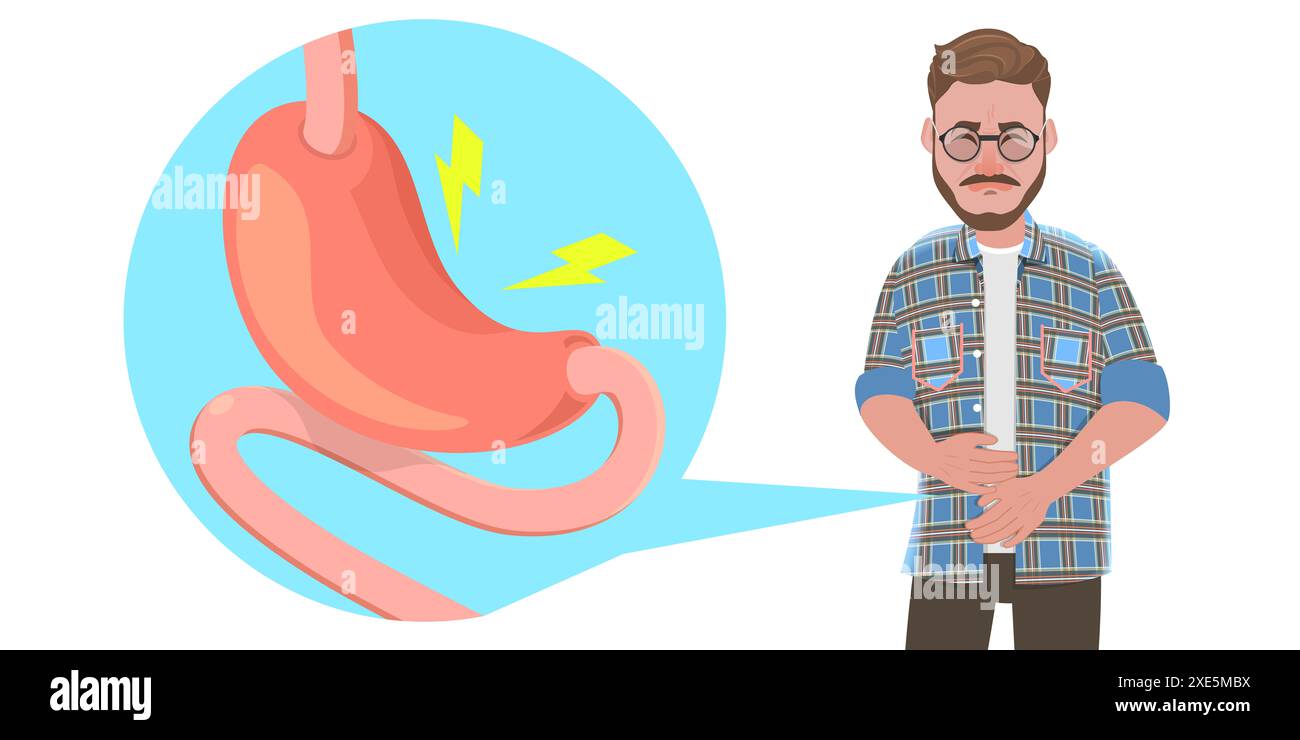 Illustrazione concettuale 3D di indigestione e dolore allo stomaco, problemi del tratto digerente illustrazione concettuale 3D di indigestione Foto Stock