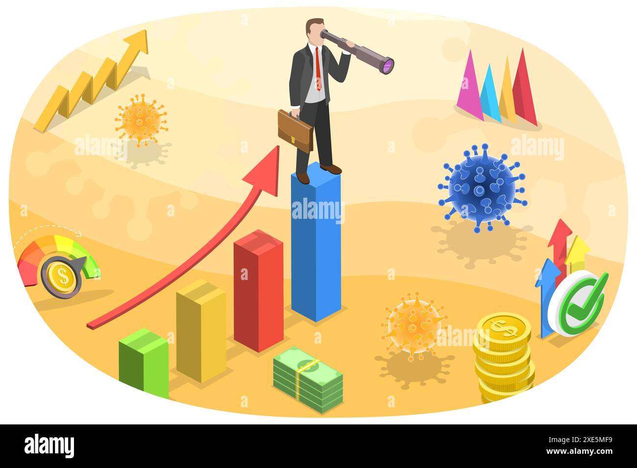 Illustrazione concettuale piatta isometrica 3D del ripristino pandemico aziendale, della riapertura post-pandemia e del rinnovo piatto isometrico 3D. Foto Stock
