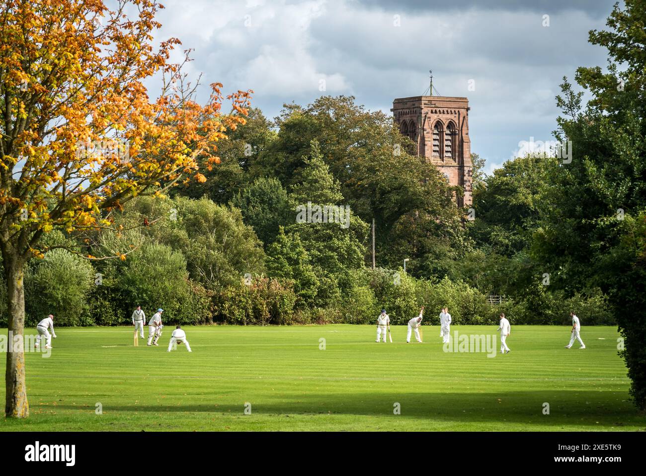 Stretton cricket club match. Warrington Cheshire Nord Ovest Inghilterra. Foto Stock