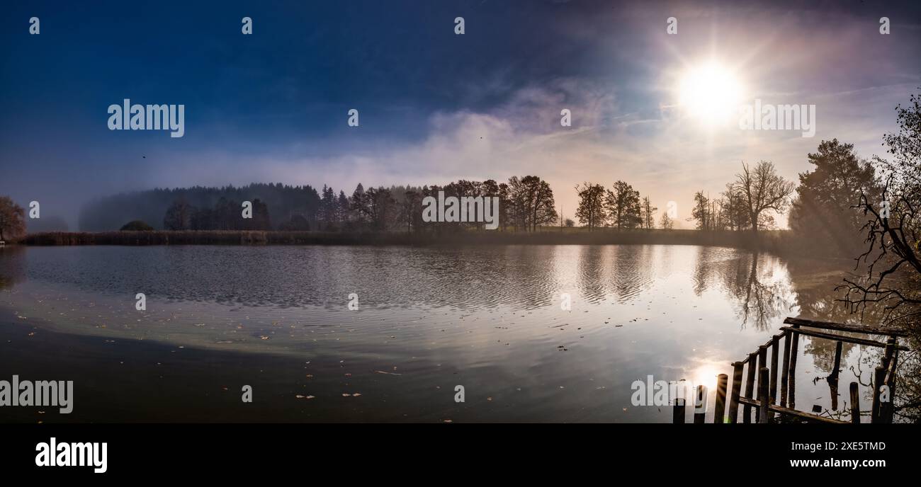lago, baviera, panorama, tramonto, viaggio, turismo, carta da parati, paesaggio, acqua, riflessione, natura, tranquillo, pacifico, sereno, all'aperto Foto Stock