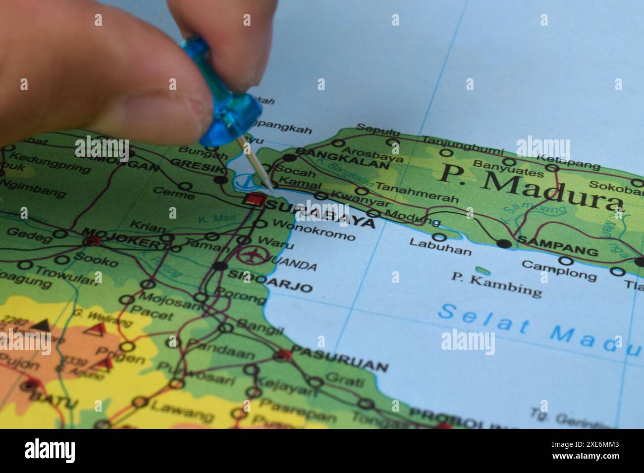 Pin on Map Surabaya, è la capitale della provincia di Giava Orientale, Indonesia Foto Stock