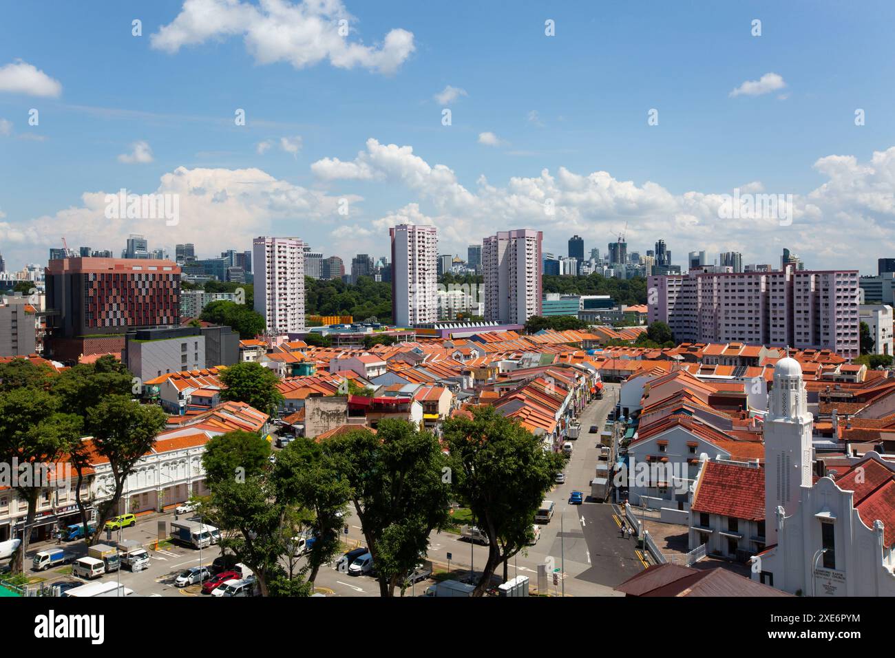 Giugno 2024. Vista aerea dello skyline della città del quartiere di Little India. Una destinazione popolare per turismo turistico. Singapore. Foto Stock