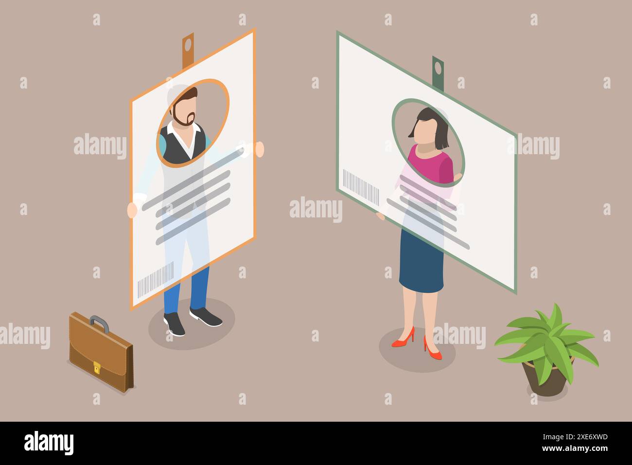 Illustrazione concettuale piatta isometrica 3D del badge di identificazione, carta di identità con informazioni personali 3D Isometric Flat C Foto Stock