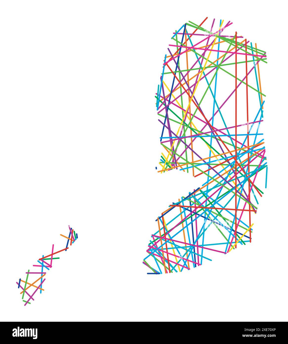 Mappa astratta della Palestina che mostra il paese con linee colorate incrociate casuali come una ragnatela Illustrazione Vettoriale