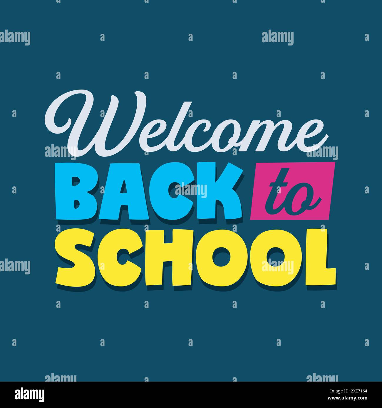 Bentornato a scuola colorato banner tipografici. Modello, poster, biglietto d'auguri, adesivo. Illustrazione vettoriale scritta bambini. Illustrazione Vettoriale