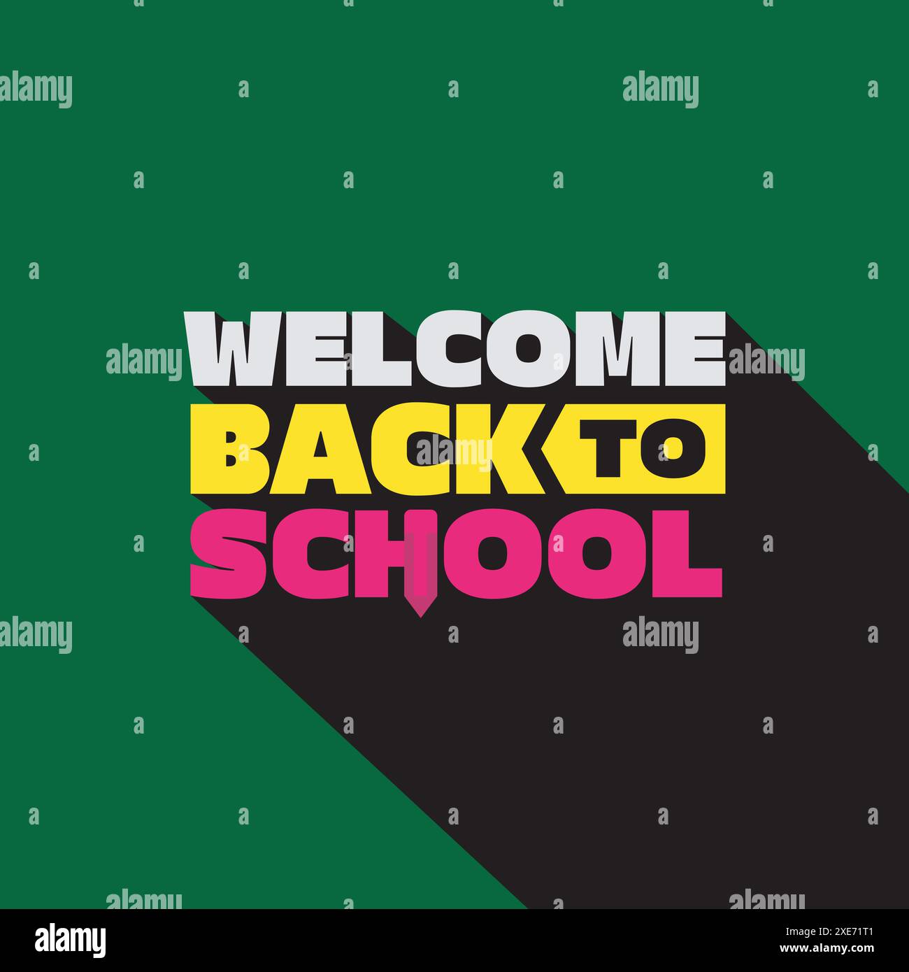 Bentornato a scuola moderno design di modelli tipografici. Poster di ritorno a scuola, striscione, biglietto d'auguri, adesivo. Illustrazione vettoriale scritta bambini. Illustrazione Vettoriale