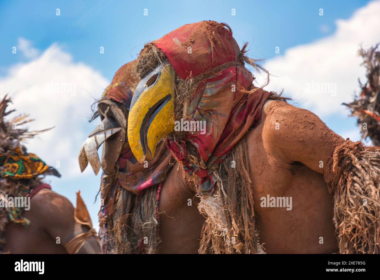 Ballerini mascherati, la cerimonia tradizionale Kulamba del popolo Chewa dello Zambia, del Mozambico e del Malawi, dello Zambia Foto Stock