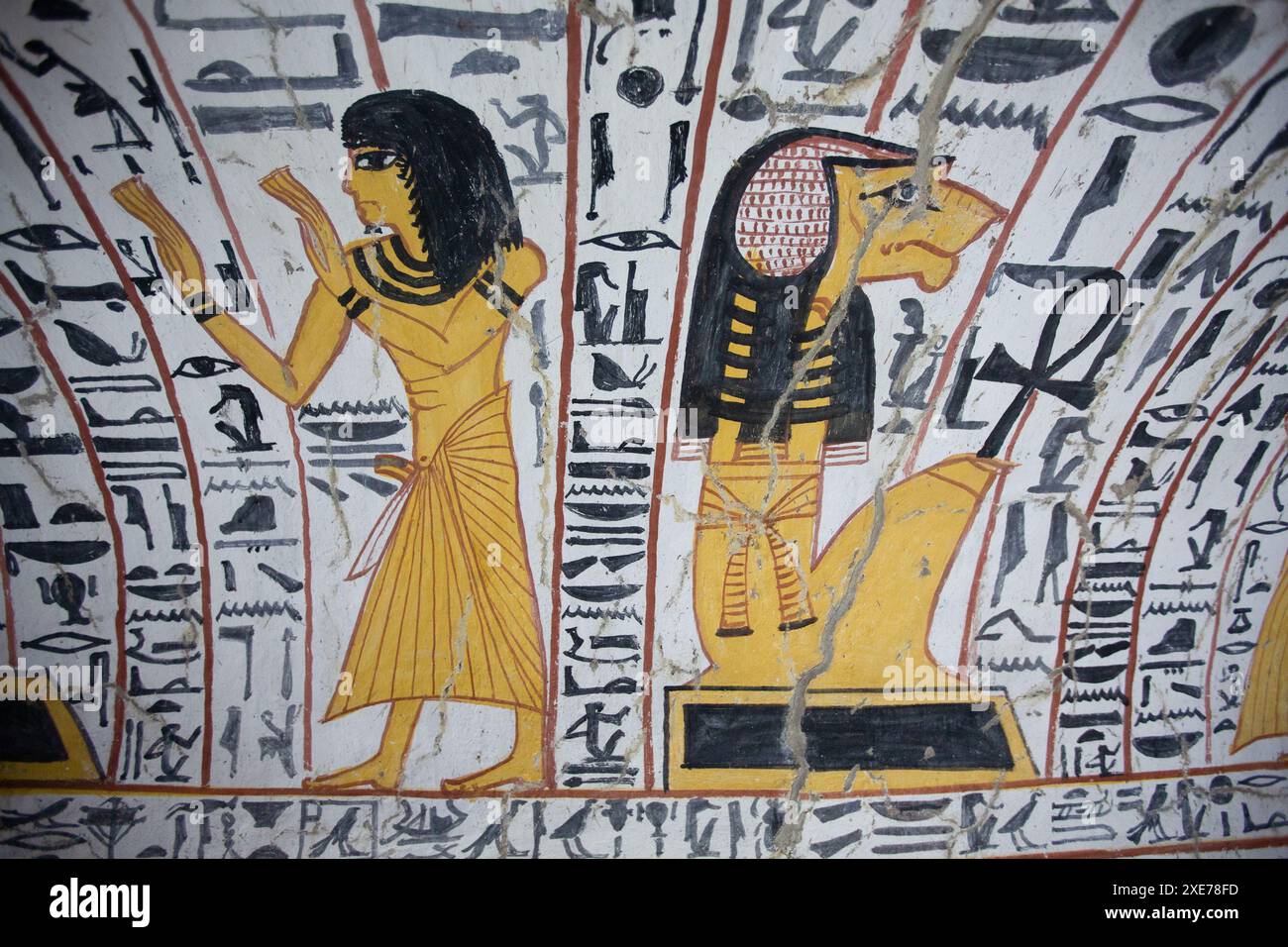 Dipinti murali, Tomba di Nebenmaat, TT219, Tombe di Deir el-Medina (Tombe dei lavoratori), Tebe, sito patrimonio dell'umanità dell'UNESCO, Luxor, Egitto, Nord Africa, Africa Foto Stock