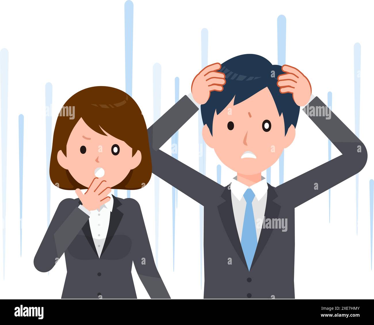Uomini d'affari in tuta. scioccato dai problemi imprevisti. Illustrazione Vettoriale