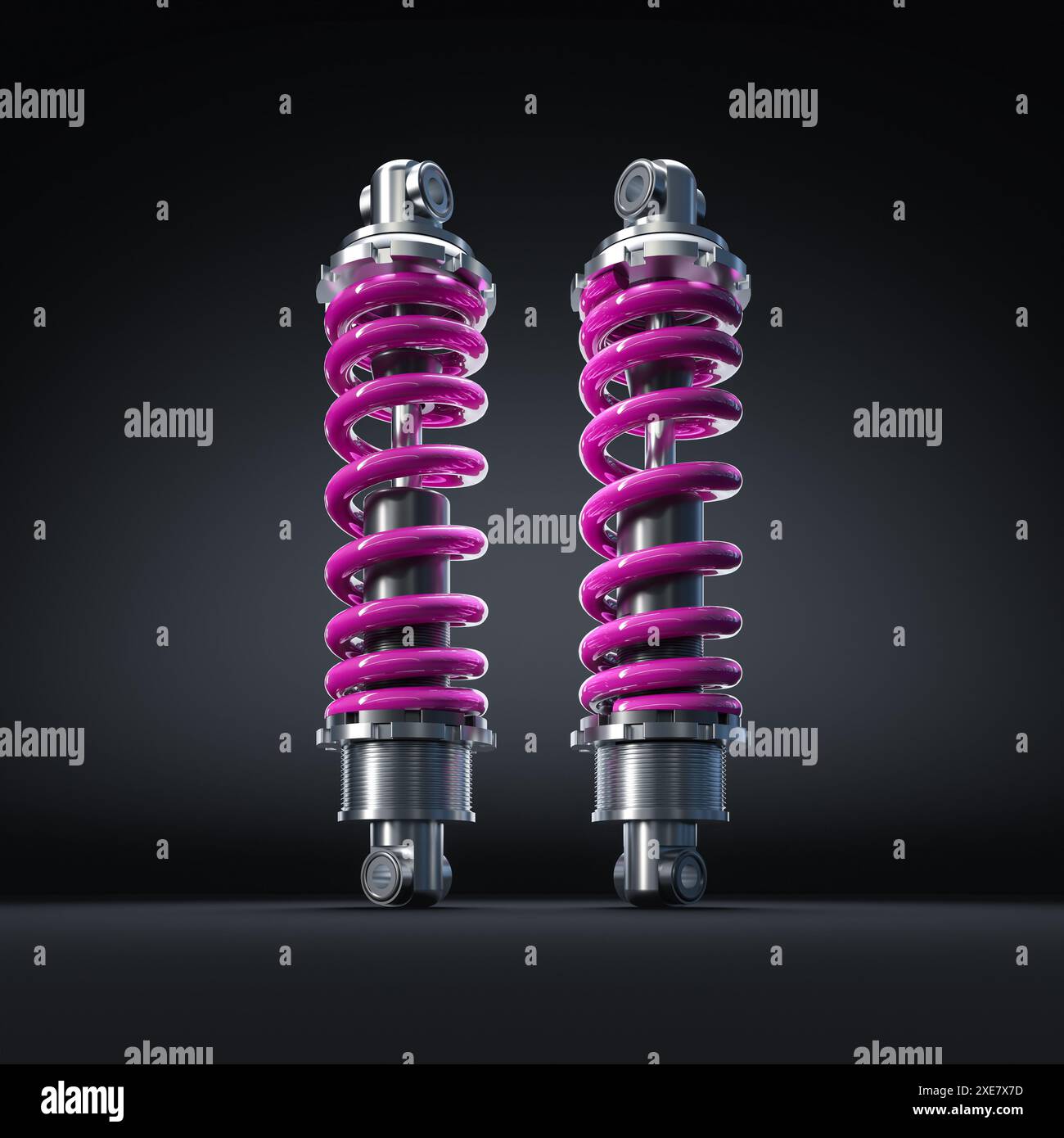 due nuovi ammortizzatori auto tuning rosa, primavera, sfondo nero 3d Foto Stock