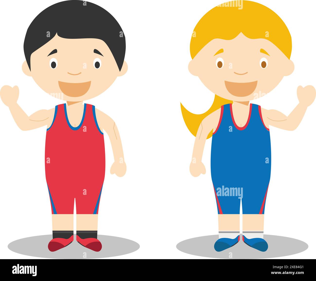 Illustrazioni vettoriali sportive: Personaggi dei cartoni animati maschili e femminili Freestyle e Grecoroman Wrestling Illustrazione Vettoriale