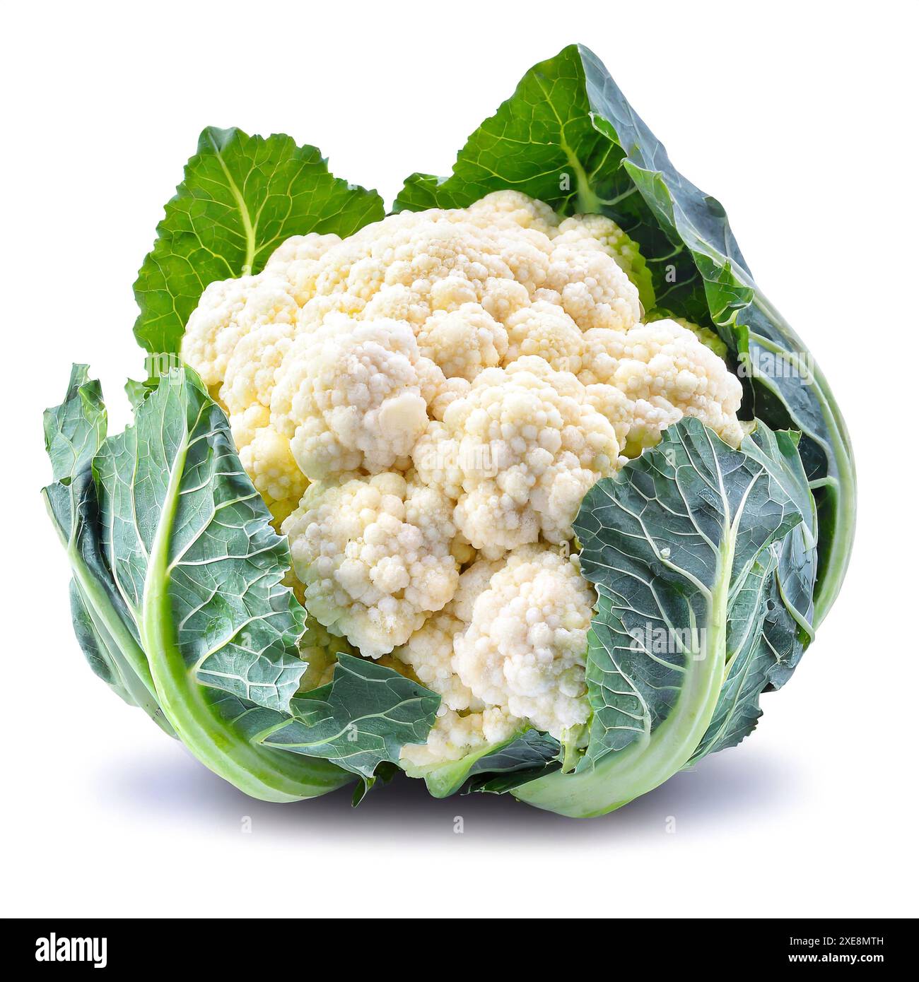 Cavolfiore isolato su sfondo bianco. Tracciato di ritaglio. Profondità di campo completa. Foto Stock