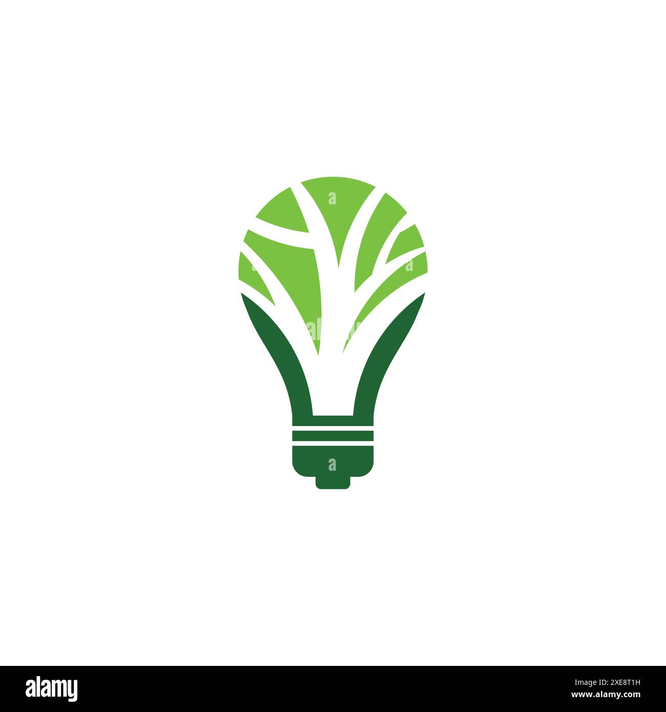 Contorno verde organico della lampadina elettrica con tre foglie verdi. Icona contorno piatto. Illustrazione vettoriale. Eco-compatibile Illustrazione Vettoriale
