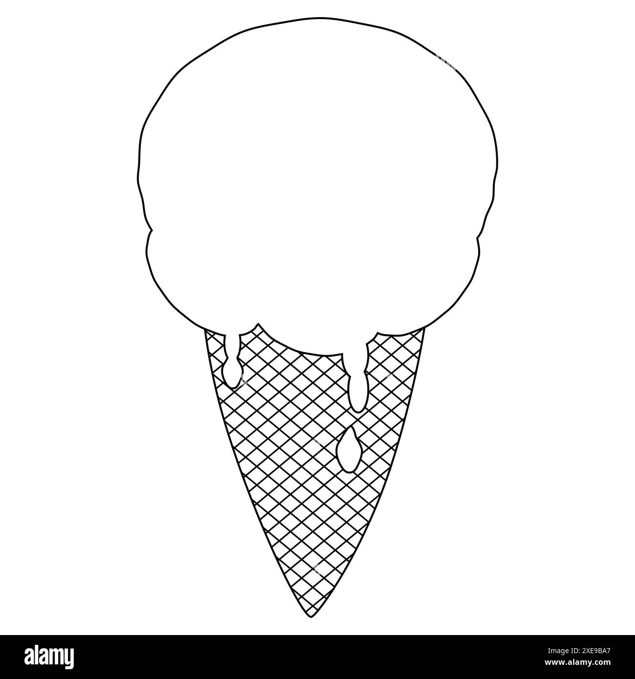 Pagina da colorare con un'illustrazione rinfrescante di una palla di gelato in un cono di waffle. Perfetto per rilassanti design a tema estivo e relazioni con i dessert Illustrazione Vettoriale