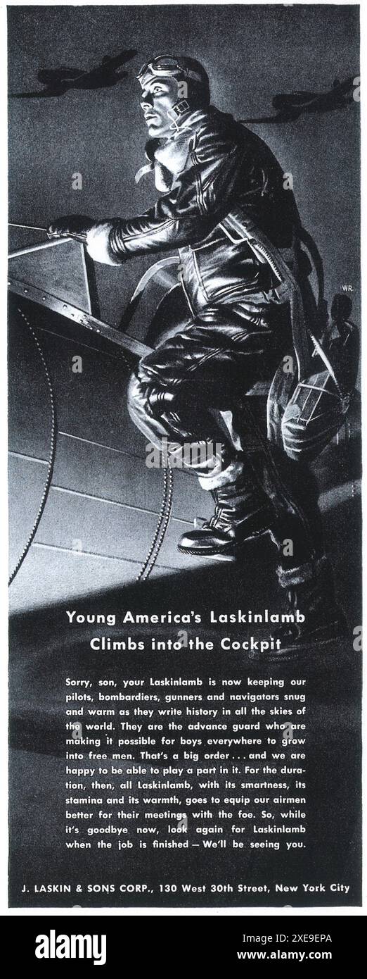 Annuncio di abiti in pelle Laskinagb della seconda guerra mondiale del 1942 - Laskin Lamb Flight Suit Foto Stock