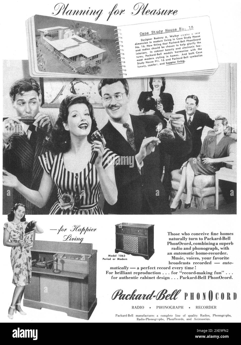 1947 pubblicità Packard-Bell Phonocord - case study, Living più felice Foto Stock
