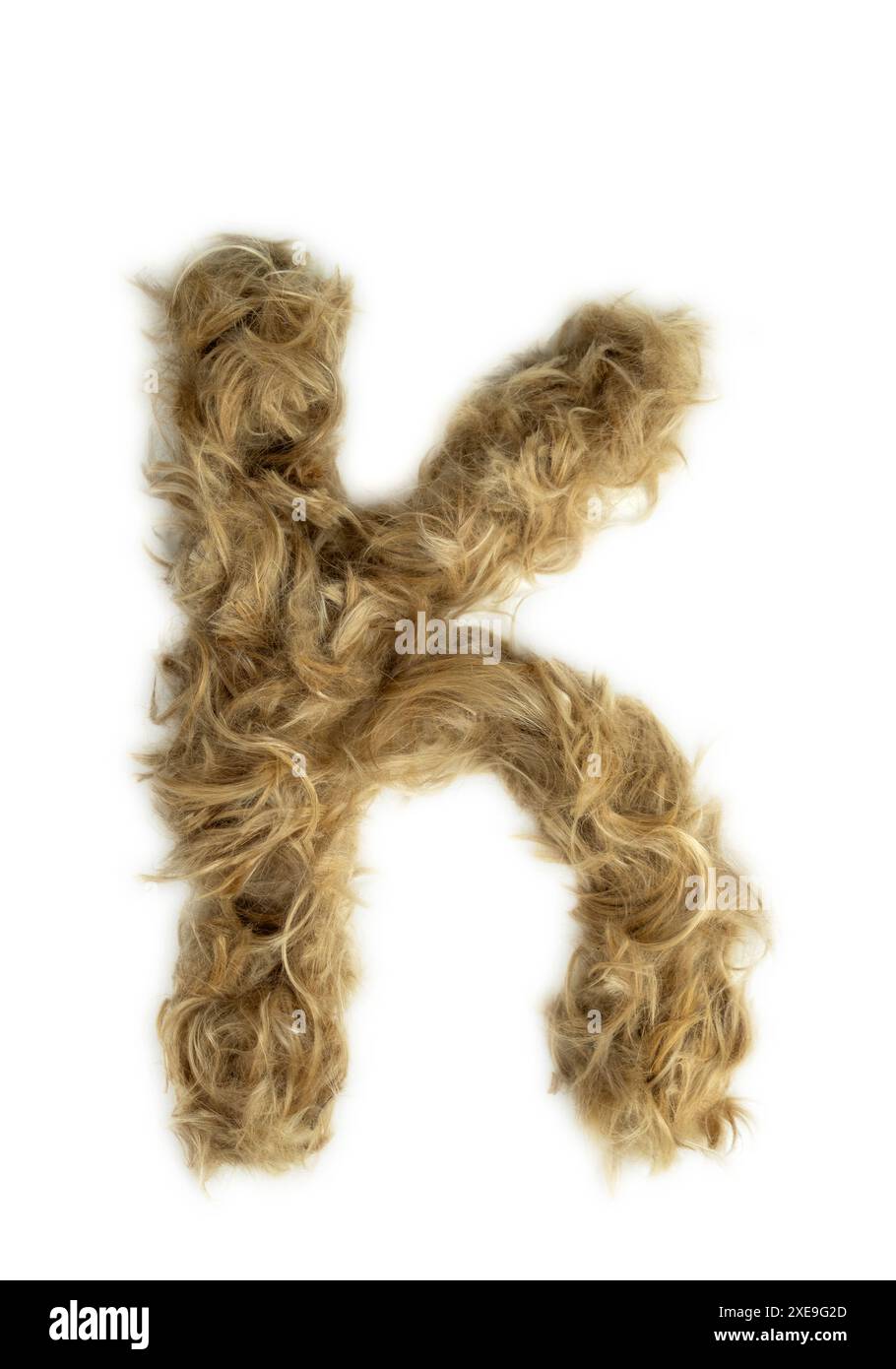 Tipografia creativa realizzata con veri peli di cane. Capelli biondi su sfondo bianco cani, gatti, animali domestici, mostri e altri animali pelosi. Alfabeto completo. Le Foto Stock