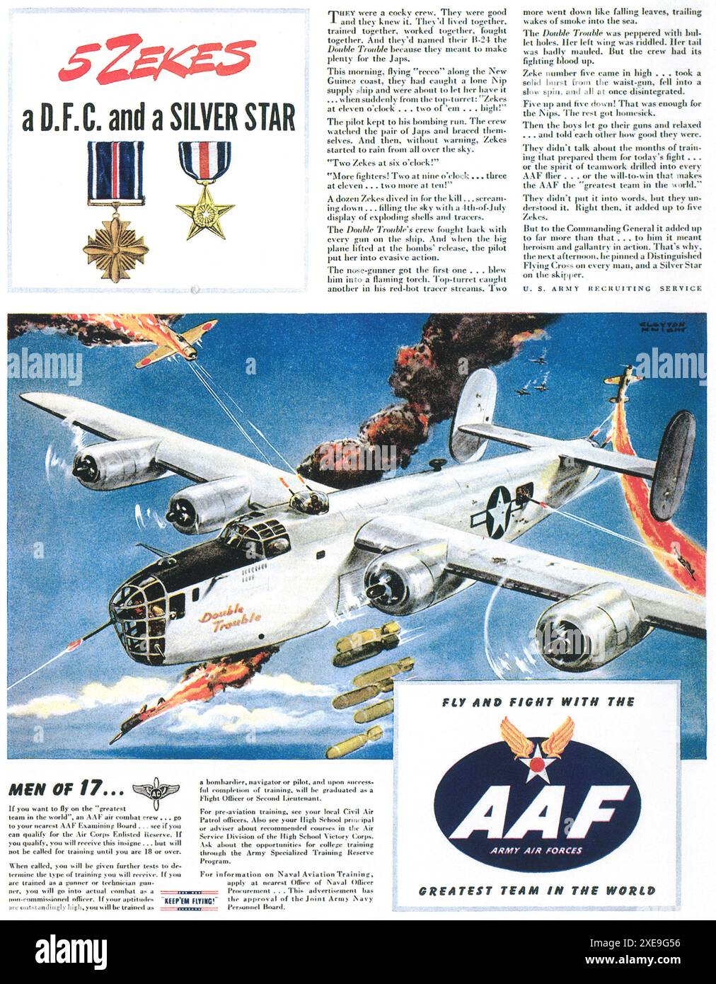 1944 WW2 Army Air Forces ad - Air Corps - Air Combat Crew - Naval Aviation Training - bombardiere consolidato B-24 Liberator Foto Stock