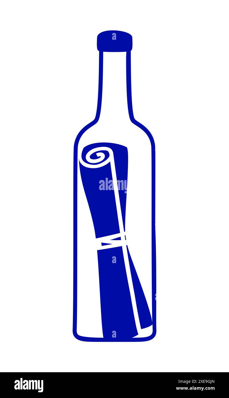 Messaggio sul simbolo di un flacone, una lettera arrotolata in un flacone Illustrazione Vettoriale