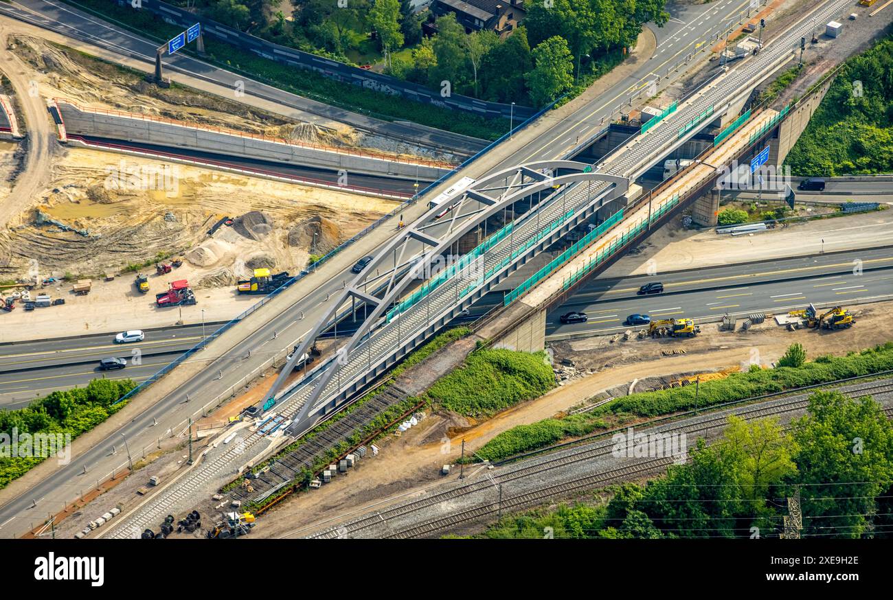 Vista aerea, svincolo autostradale Herne, cantiere edile con nuovo tunnel, autostrada A43 e autostrada A42, Baukau-West, Herne, zona della Ruhr, Renania settentrionale-ovest Foto Stock