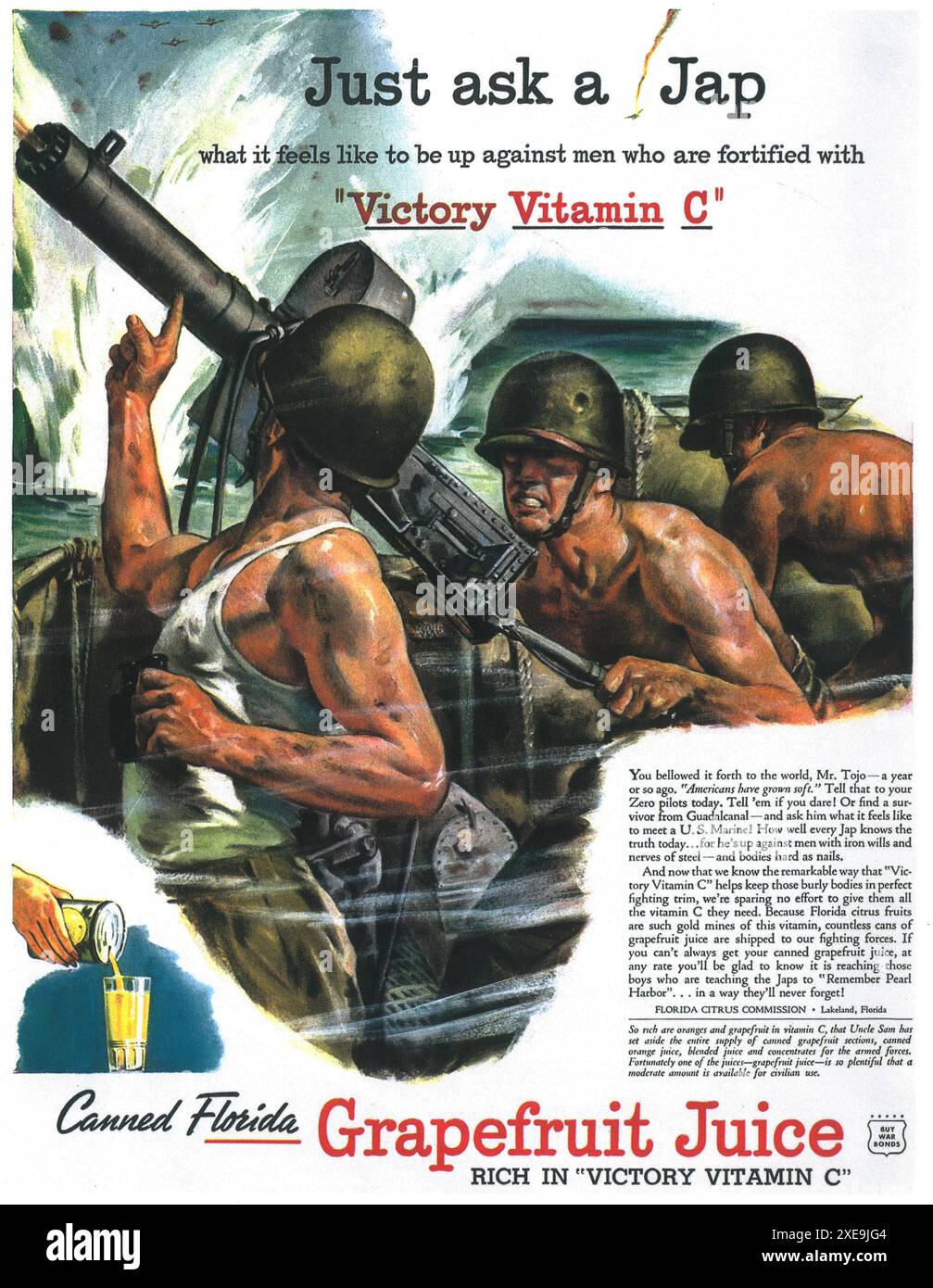 Annuncio Florida Grapefruit Juice WW2 1943 - "Just Ask a Jap" Foto Stock