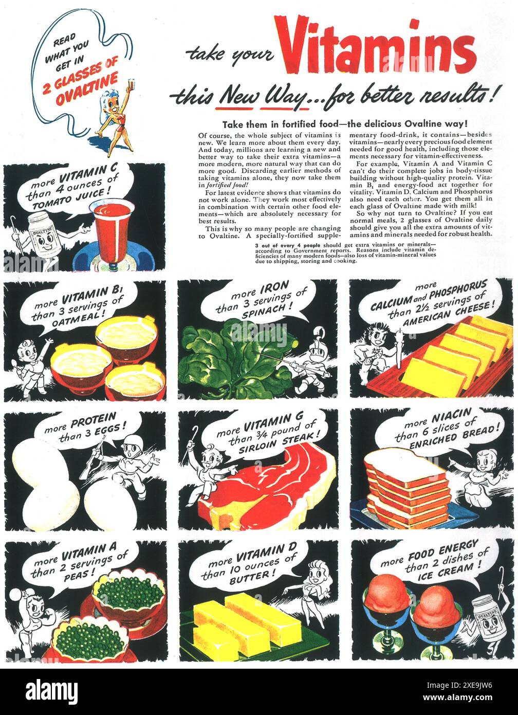 1946 Ovaltine vitamine bicchieri A C supplemento per bevande alimentari ad Foto Stock