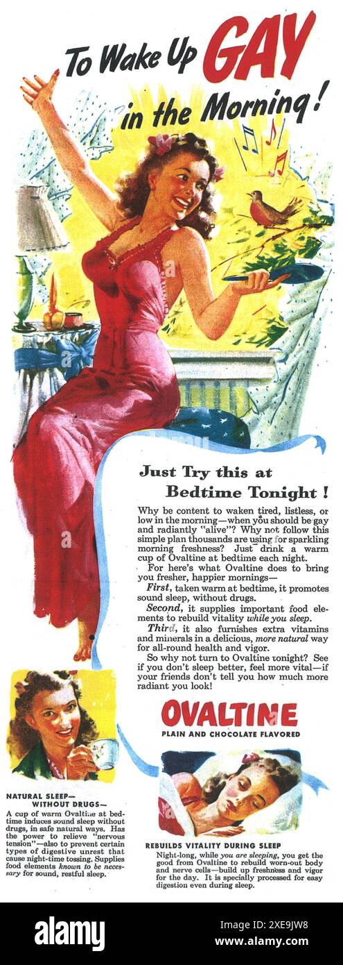 1945 Ovaltine supplemento ad- Naturalsleep senza farmaci Foto Stock