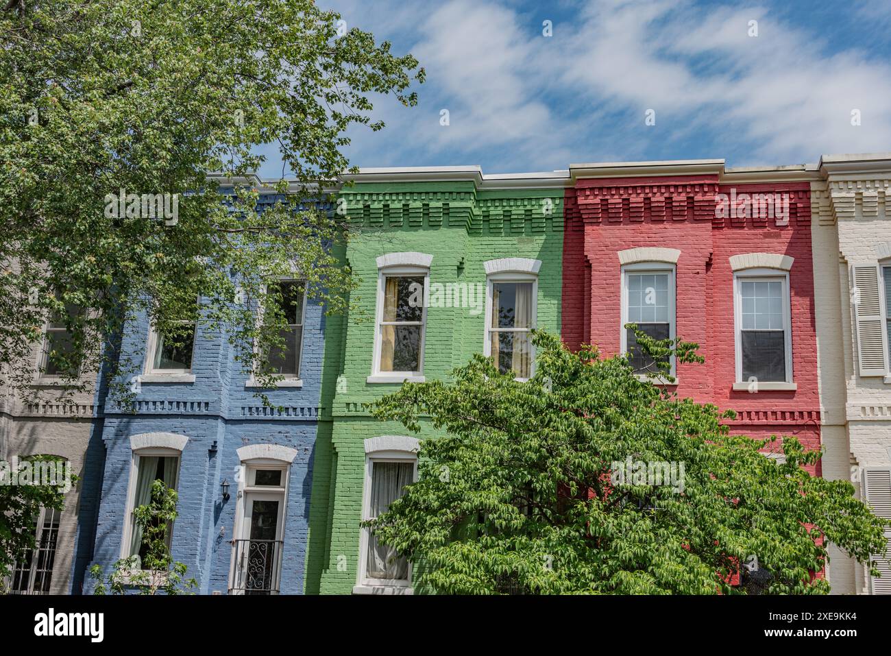 Colorate case di Row nel quartiere di Capitol Hill, Washington DC USA Foto Stock