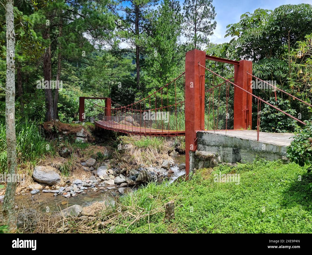 Panama, Boquete, ponte di ferro arrugginito nella giungla Foto Stock