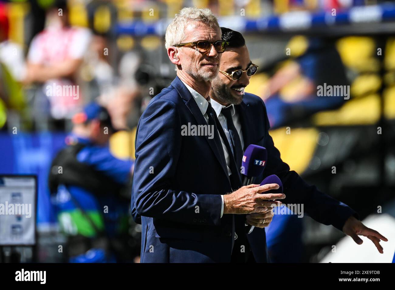 Denis BROGNIART e Adil rami durante la partita di calcio UEFA Euro 2024, gruppo D tra Francia e Polonia il 25 giugno 2024 al Signal Iduna Park di Dortmund, Germania Foto Stock