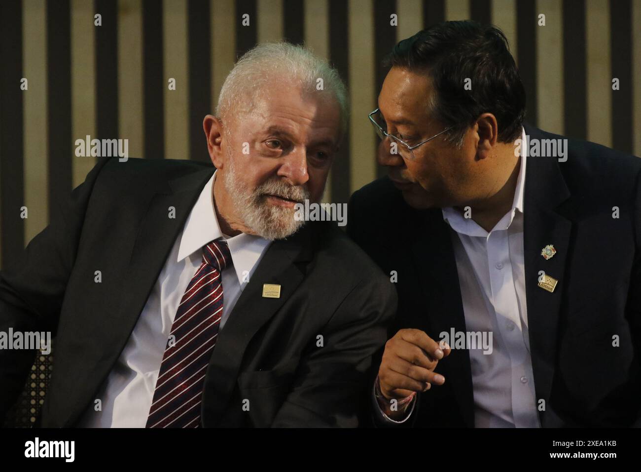 I Presidenti Luiz Inácio Lula da Silva e Luis Arce, Brasile e Bolivia, insieme al Vertice del Mercosur di Rio de Janeiro, Brasile 12.07.2023 Foto Stock