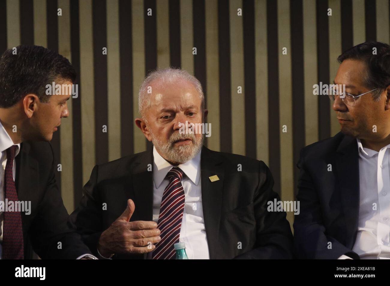 Presidenti Lula da Silva, Santiago Peña e Luis Arce, del Brasile, del Paraguay e della Bolivia, al Vertice Mercosul di Rio de Janeiro, Brasile 12.07.2023 Foto Stock