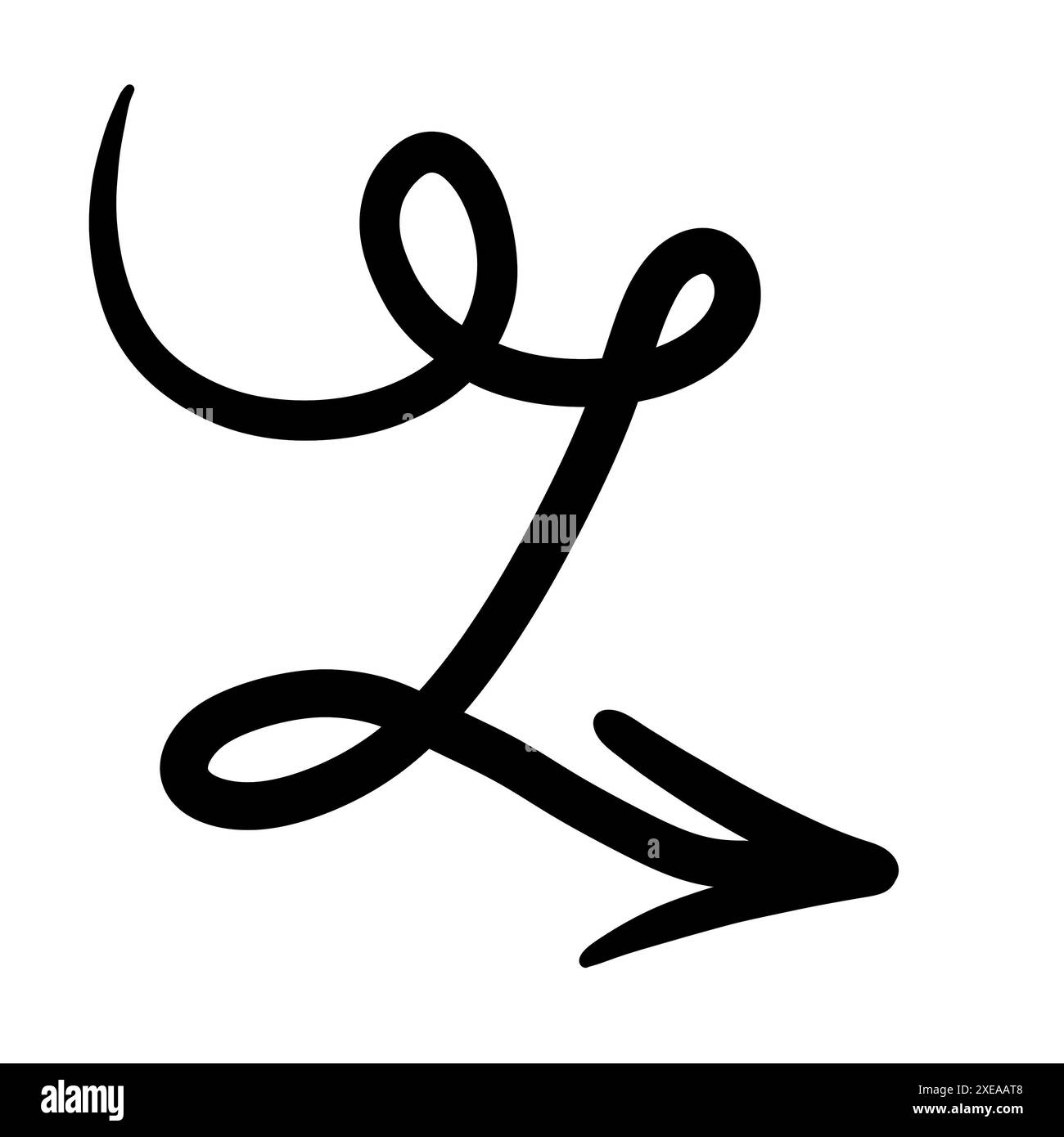 Una freccia nera disegnata isolata sul bianco Foto Stock