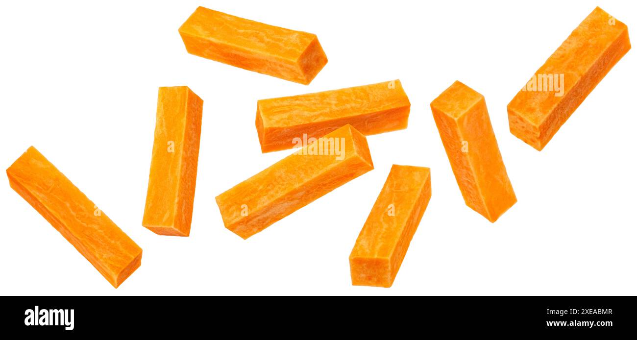 Bastoncini di patate dolci isolati su sfondo bianco Foto Stock