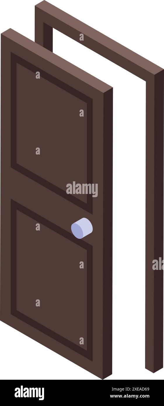 La porta di legno marrone è leggermente aperta, invitandovi a scoprire cosa c'è dietro Illustrazione Vettoriale