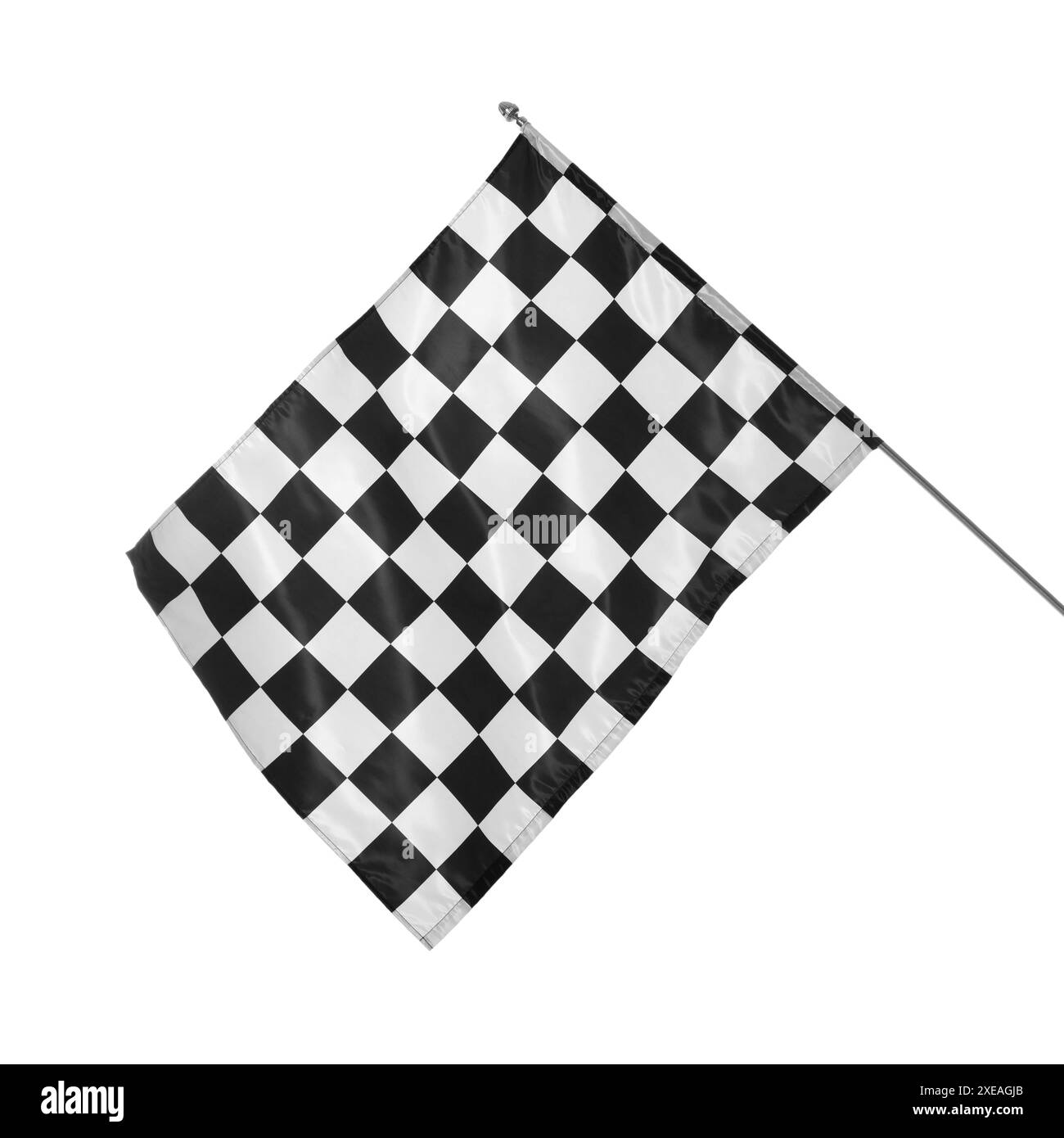 Un flag di finitura a scacchi isolato su bianco Foto Stock