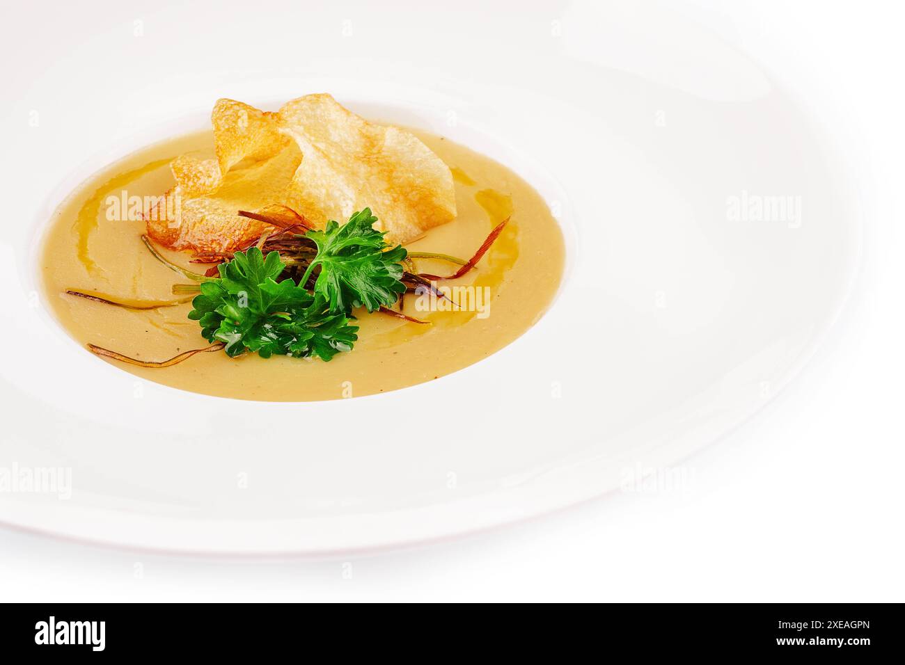 Zuppa di zucca con patatine fritte Foto Stock