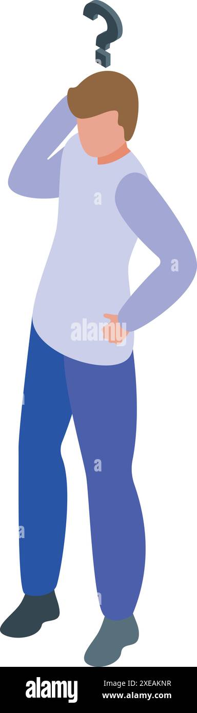 Il giovane si sta graffiando la testa, cercando di trovare la risposta a una domanda difficile Illustrazione Vettoriale