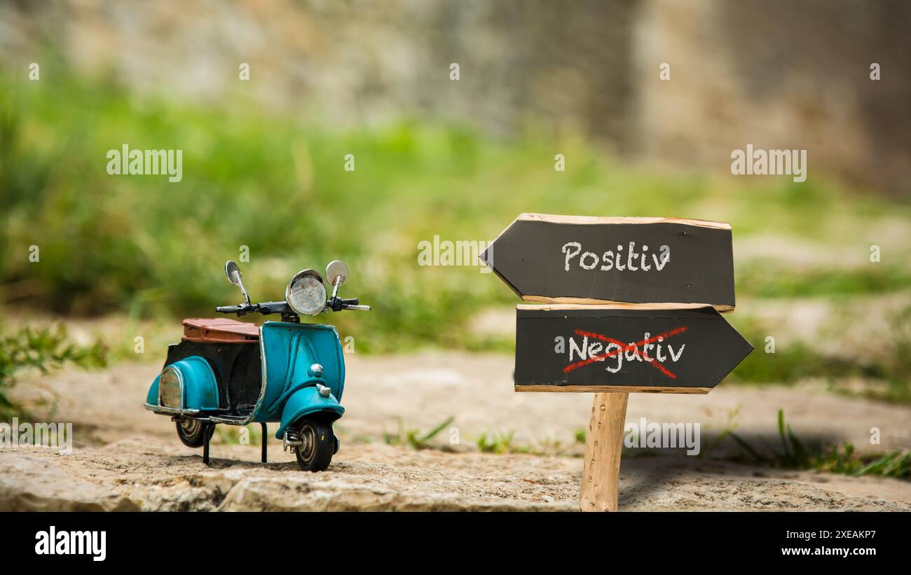 Indica la direzione diretta verso positivo e negativo - Bildmontage Foto Stock