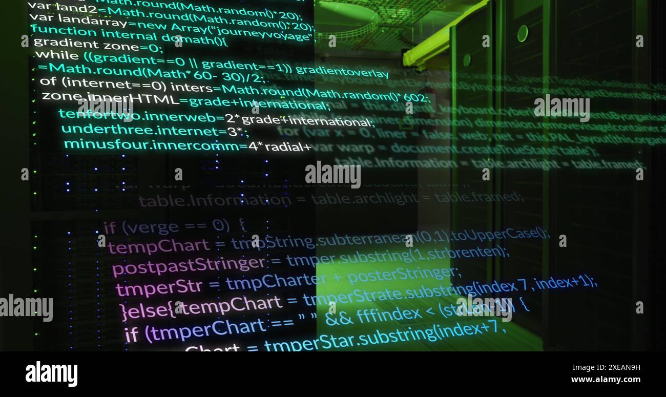 Immagine dei linguaggi dei computer che si spostano sui sistemi server di dati Foto Stock