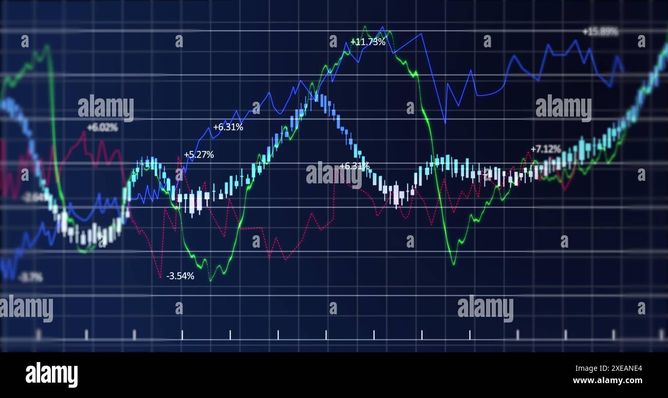 Immagine delle statistiche e dell'elaborazione dei dati finanziari sulla griglia Foto Stock